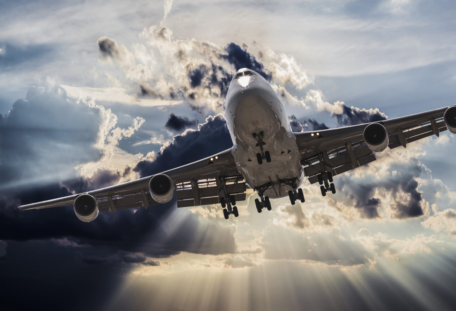 jumbo jet airplane landing in storm